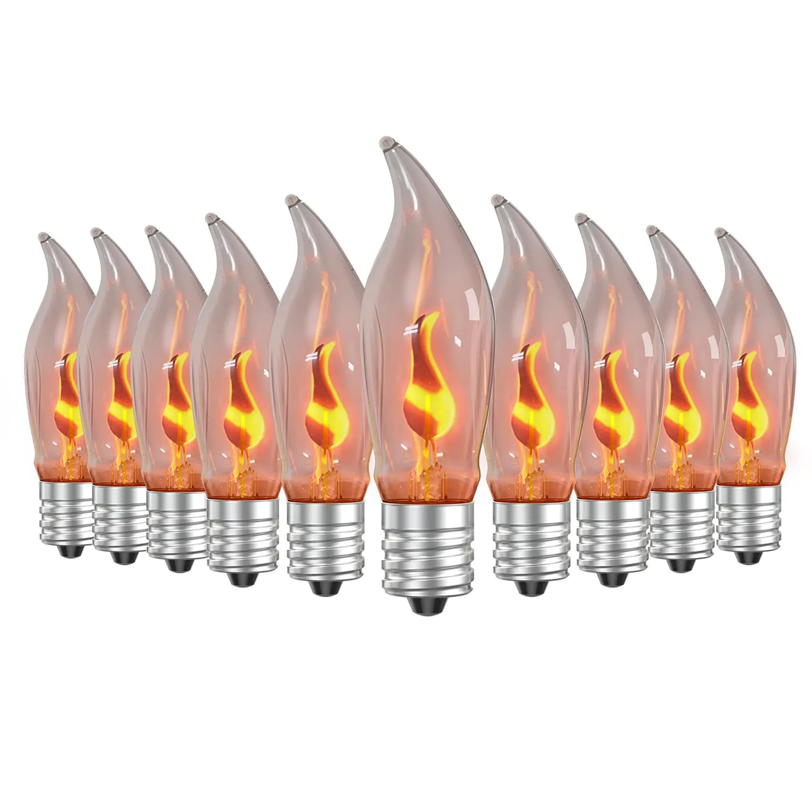 Upgraded Light Bulbs  Compact E12 Chandelier Base Candle Flickering Fire Bulb For Christmas Party Porch Indoor & Outdoor Home Decoration - 10 Pack