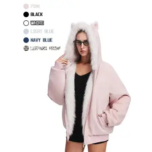 FDR Oversized Faux Suede Cozy Jacket with Cat Ears & Leopard Print Soft Warm Faux Fur Lining Unisex  Womenswear Sweatshirts Fall Fashion Coat Winter Outfits