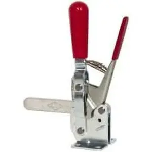 Destaco 210-SR Manual Hold-Down Toggle Clamp - 1 Clamp, 750 Lb Holding Capacity, Vertical Handle, 58° Handle Movement, 103° Bar Opening, Solid Bar, Flanged Base, Electro-Plated Zinc Carbon Steel