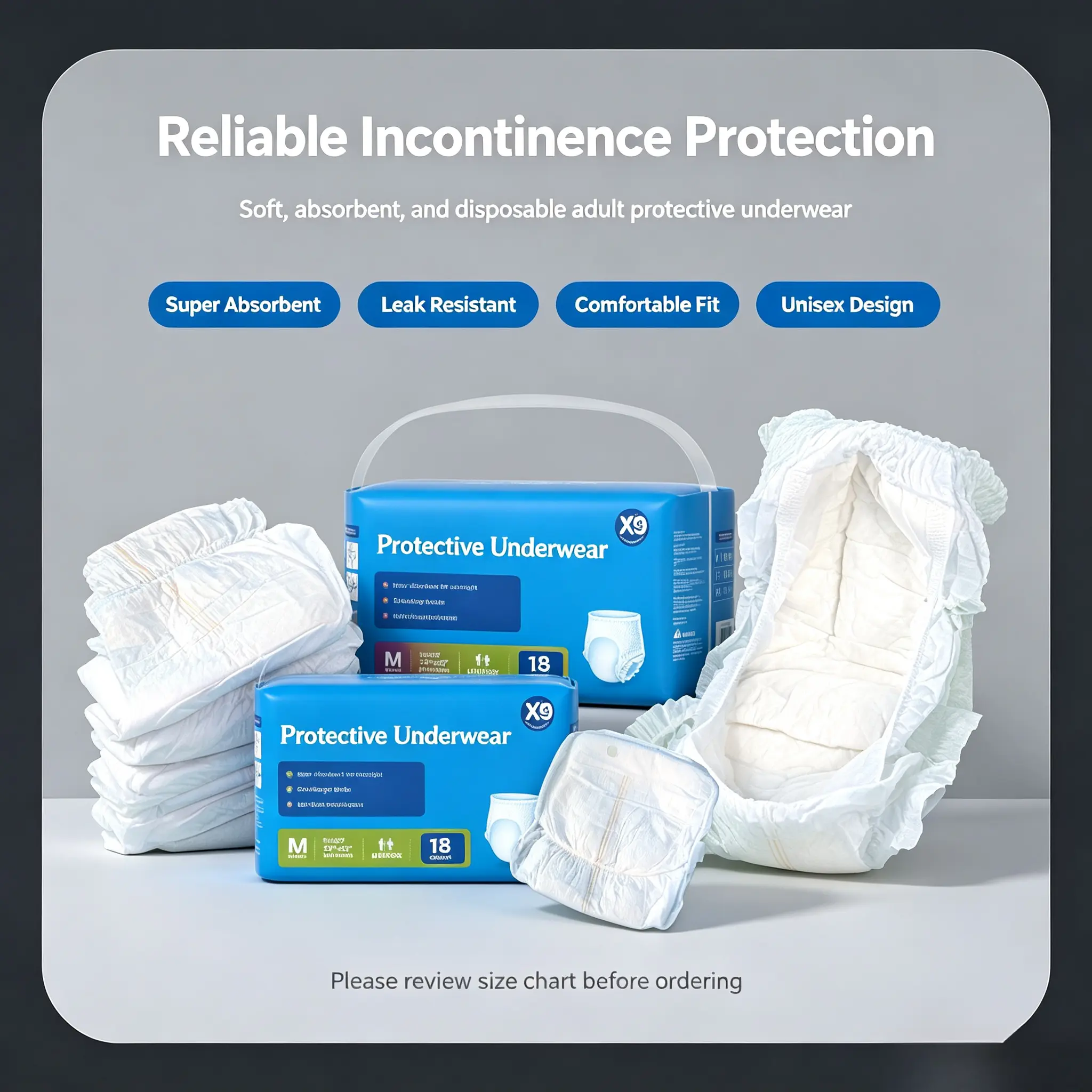 Unisex Adult Pull Up Protective Underwear| High Absorbency Overnight Incontinence Underwear for Men & Women