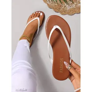 Women's Fashionable Solid Color Flat Trending Sandals, Casual Comfortable Flip Flops for Summer, Lightweight Breathable Shoes for Daily Wear, Strap Sandals, Flipflop, Boho Casual Sandals (Rain Shoes & Covers)