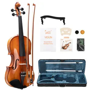 Glarry GV402 4/4 Acoustic Violin Kit with Natural Varnish Complete Set for Beginners w Case 2 Bows Tuner Accessories