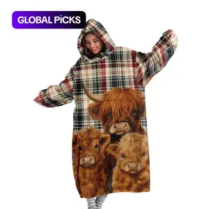 hoodie blanket，Wearable Blanket，Cozy Hooded Blanket, Women's Hooded Blanket Sweatshirt, Wearable Blanket Robe, Fashion Sleepwear, Highland Cow Print Thick Home Clothes, Christmas Gift，Christmas Gift,Valentine's Day gift #GLOBAL PICKS