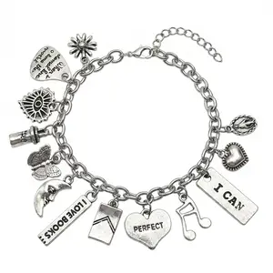 Vintage Silver Inspirational Word Charm Bracelet, Y2K Boho Moon Butterfly Evil Eye Multi Pendant Stack Wristband, Women Daily Fashion Jewelry Gift men Adjustable Heart Rate Couples Set men's
