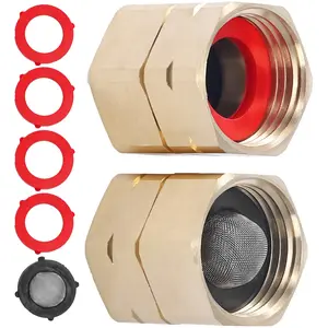 JOEJET Swivel Female to Female Hose Adapter-3/4 Inch Brass Garden Hose Fittings-2 Pack Pressure Washer to Garden Hose with Extra Washers and 1 Filter