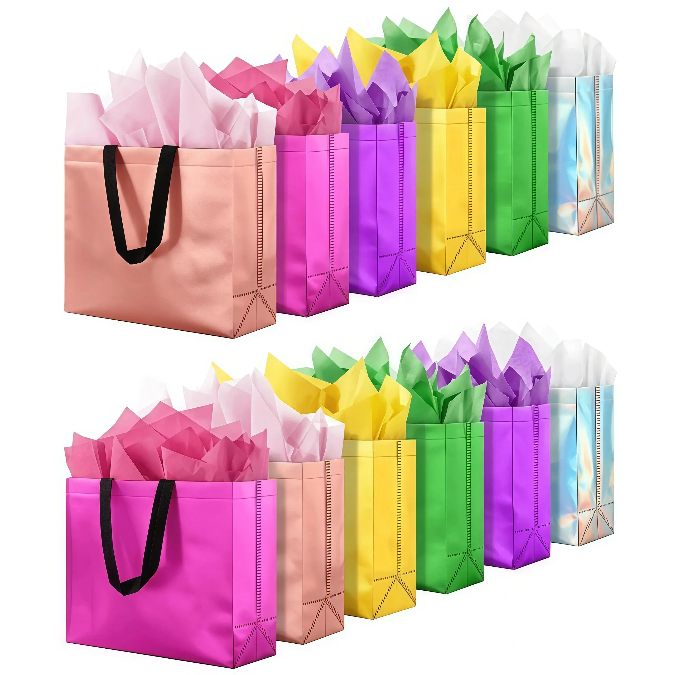 30set Large Colorful Reusable Non-Woven Gift Bags - Waterproof, Foldable Space-Saving Storage Tote with Tissue Paper for Birthday Gifts, Parties, Office Stationery Supplies, Other