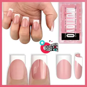 MUTIOVO White French Tip Short Straight Square Nail Tips Press on, BABY PINK Extra Thick NEED Soft Gel Nail Extension, Need Builder gel & Top,Coat Full Cover False Nails, for DIY x 15 Sizes 150 pcs summerwins