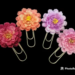 Jumbo Planner Paper Clip, Bookmark Antique Gold Color Faux Flower, Party Favor Choose Quantity and Color