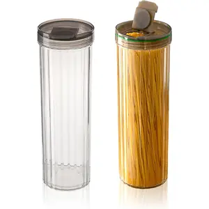 11-Inch Airtight Spaghetti Container Storage - Clear Pasta Holder Organizer for Kitchen Pantry, Fits Full-Length Noodles, Coffee Beans, Rice, Dry Foods (48oz, 2 Pacs)