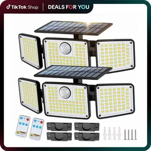 2-Pack Solar Outdoor Lights (2500LM), 3-Head Dimmable IP65 Waterproof Security Spotlights with 3 Modes, Adjustable Flood Lamp for US Outdoor Security, Solar Light Outdoors