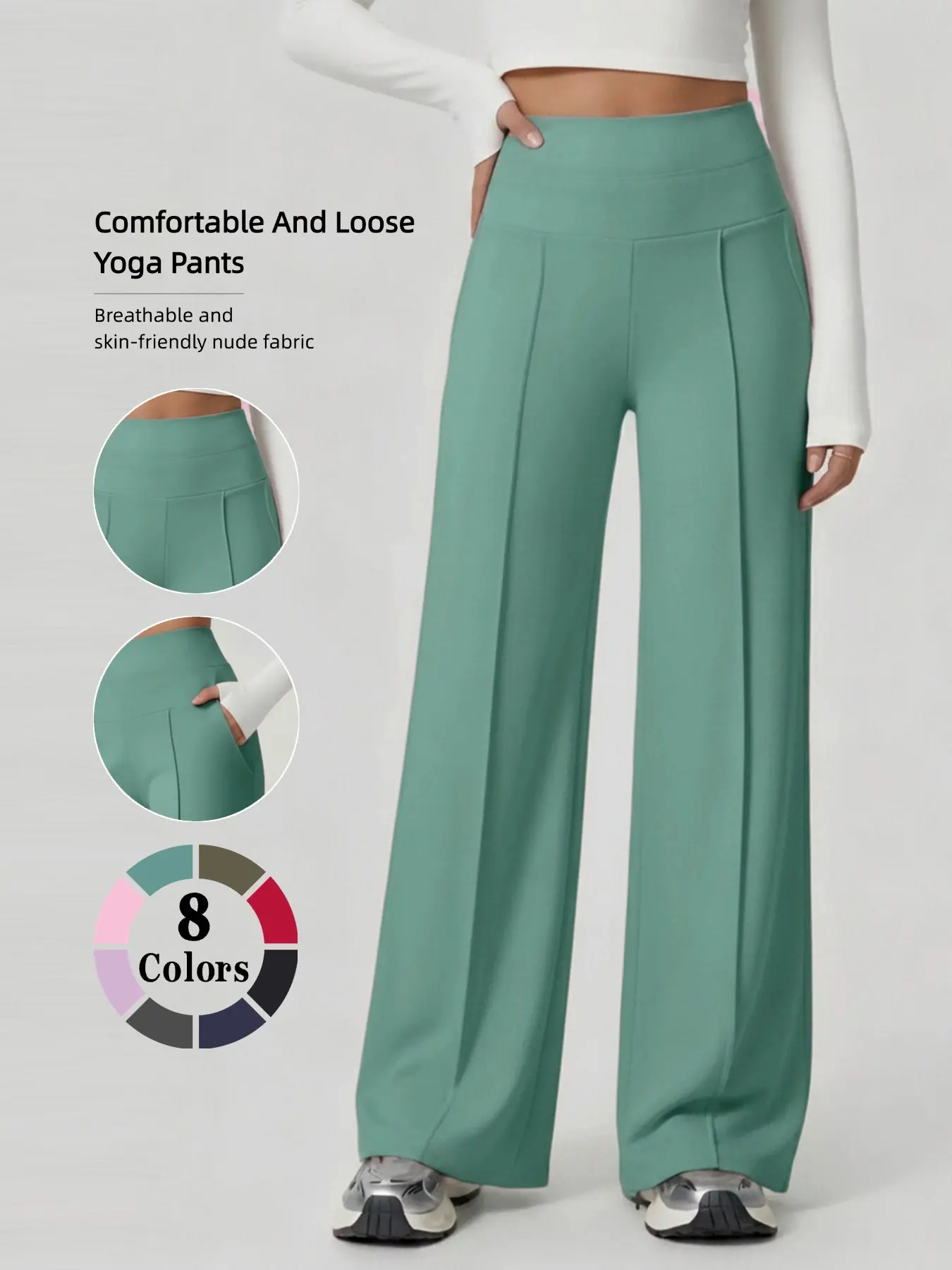 Women's High-Waisted Waist Cinching Wide Leg Sports Pants, Flowy Slimming Straight Yoga Pants, Stretch Comfortable Butt Lifting Fitness Workout Pants, Athletic Bottoms, High Waist Activewear, High Waist Sportswear