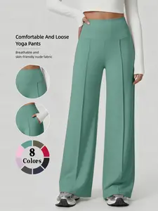 Women's High-Waisted Waist Cinching Wide Leg Sports Pants, Flowy Slimming Straight Yoga Pants, Stretch Comfortable Butt Lifting Fitness Pants, Athletic Bottoms