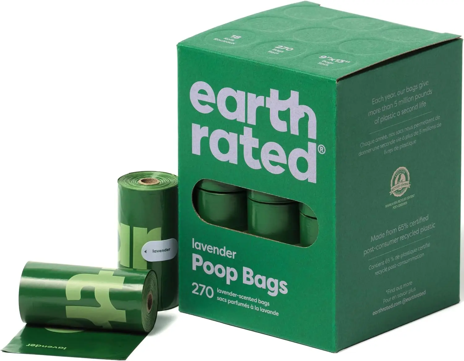 Earth Rated Dog Poop Bags, New Look, Guaranteed Leak Proof and Extra Thick Waste Bag Refill Rolls For Dogs, Lavender Scented, 270 Count