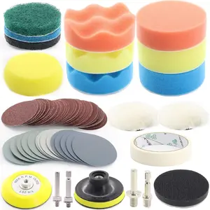 74 count 3Inch  Headlight Restoration and Polishing Kit, Sanding Discs with 1/4" and M10 Backing Pad,Scouring Pads, Interface Pad,  Polishing Buffing Pad Polishing Buffing Wheel