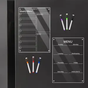 Magnetic Weekly Meal Planner Set, Transparent Acrylic Erasable Board, Dual Design, Includes 6 Color Markers, Kitchen Organization Tool