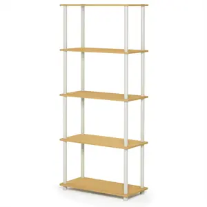 TURN-N-TUBE Storage Shelves, 5-Tier Book Shelf, Corner Shelf, Toolless Open Shelves, for Organization and Storage, Living Room, Garage, Home Office, Beech -