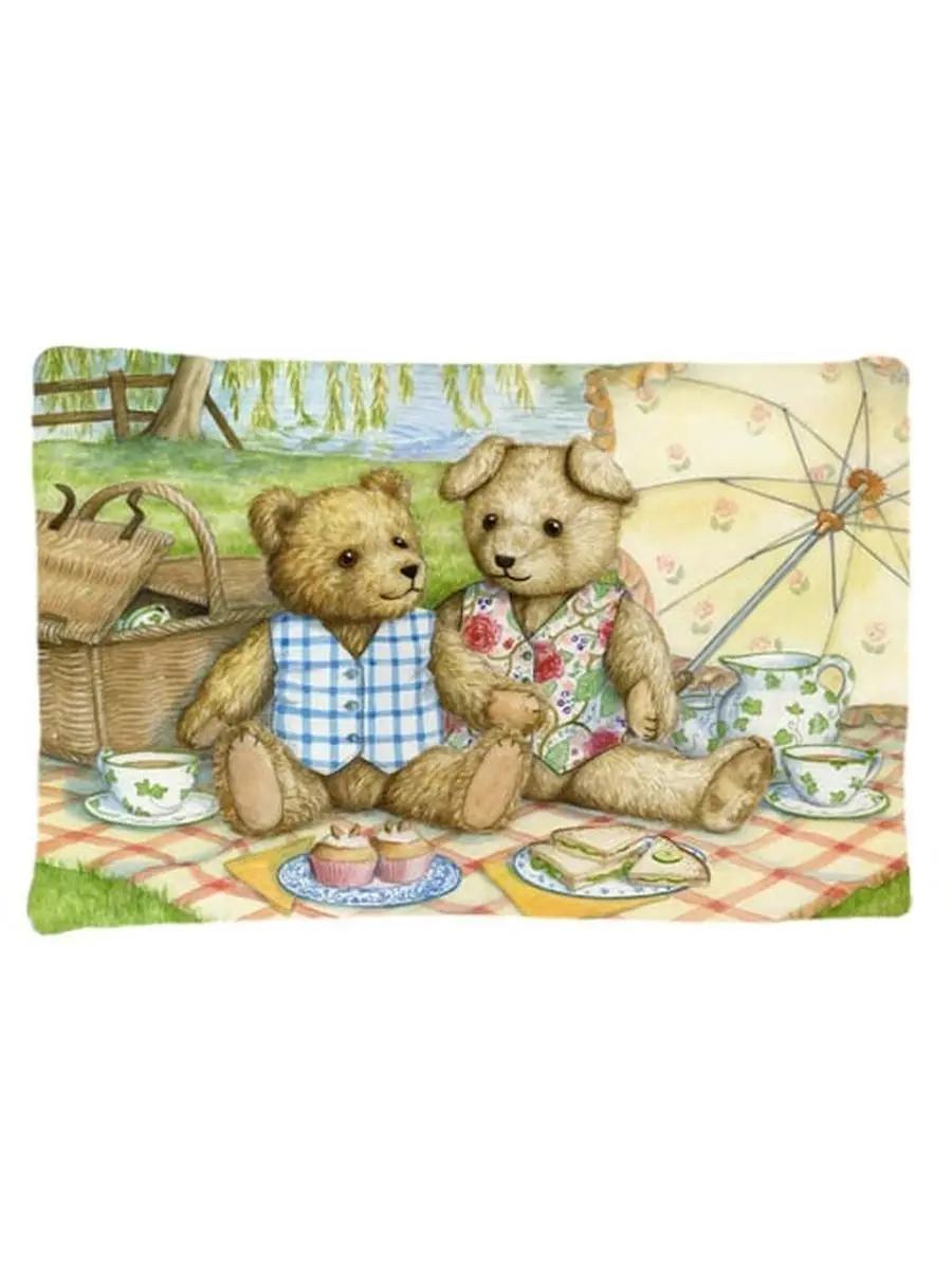 Standard Teddy Bears Picnic Themed Summertime Bedding Pillowcase, Breathable Fabric, Machine Washable
