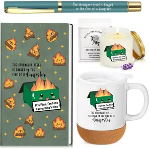4 count Positive Dumpster Gifts Set for Employee Inspirational Notebook Mug Scented Candle Ballpoint Pen Emotional Support Gifts for Teacher Coworker Nurse (Green, Dumpster)