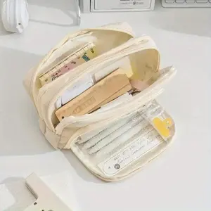 Girl Large Capacity Aesthetic Pencil Bag School Cases Cute Stationery Holder Bag Desk Organizer Zipper Pencil Pouch Student School Supplies