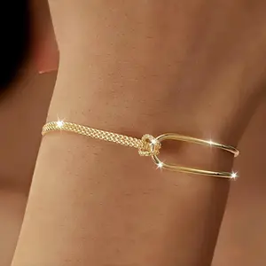 Minimalist Knot Chain Bracelet for Women, Geometric Double Layer Cuff Bracelet, Copper Plated Elegant Stackable Jewelry Gift