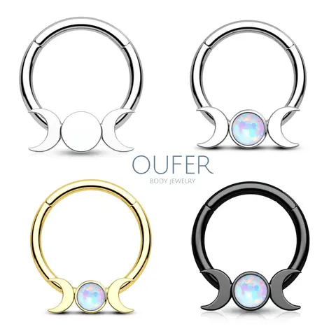 OUFER 16G Stainless Steel Moon Phase Hinged Segment Body Piercing Jewelry - Unisex Daily Wear Accessory, Hinge Nose Ring, Moon Septum Ring, Hinge Nose Ring Piercing Jewelry