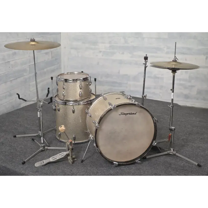 Used Vintage Slingerland 3pc Drum Set Silver Sparkle w/Hardware & Cymbals - Fair
