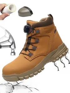 Men's High Top Slip Work Boots, Comfortable & Wear-resistant Buttons, Elastic & Versatile Safety Shoes for All Seasons, Closed