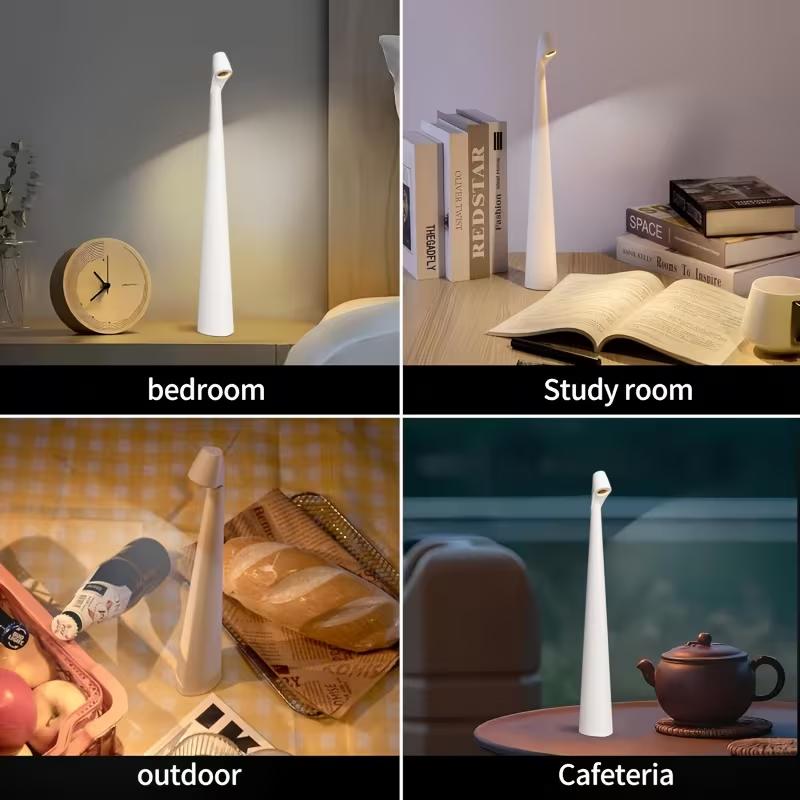 Cordless LED Desk Lamp with Rechargeable Battery Features Three Brightness Settings And Smooth Dimming Touch Control And Is Portable for Use in The Office Outdoors Or in Various Rooms Like The Bedroom Living Room Dining Room Balcony Hotel