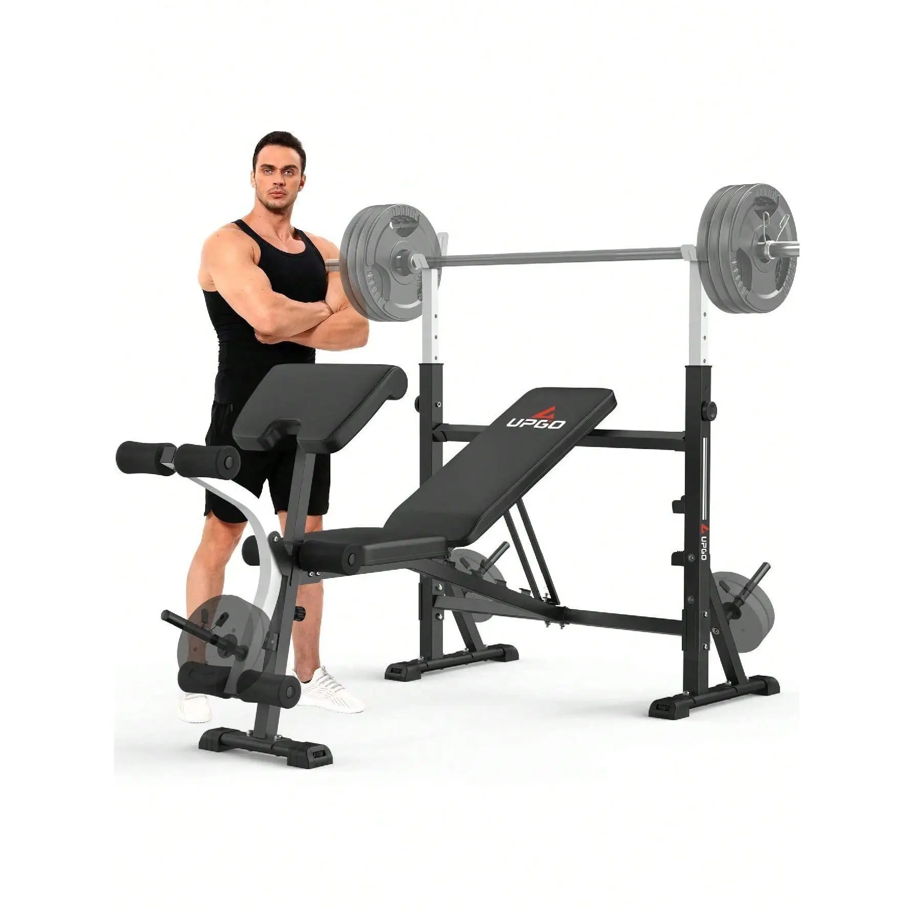 Fitness equipment  UPGO Standard Bench Press Set With Preacher Curl Pad And Leg Developer For Home Gym Full Body Workout 900lbs Max Weight