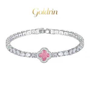 European Style Four-Leaf Clover Zircon Tennis Chain, Exquisite Luxury Clover Necklace & Bracelet Set for Women Dainty Clavicle Jewelry