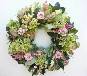 Mama's Garden Pink Rose and Hydrangea Wreath