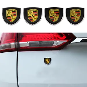 Porsche Car Metal Emblem Sticker, 3D Shield Logo Decal, Trunk Decoration, Waterproof Rust-Resistant, Fits Porsche Panamera Taycan Macan
