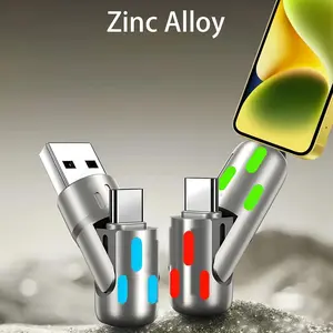 Upgraded Charging King-4 in 1 USB-C Data Cable - Fast PD 5A Charging, Ambient Light, Aluminum Alloy Liquid Silicone Extended Version, Meets Home/Car/Laptop/iPhone/Samsung Charging Needs