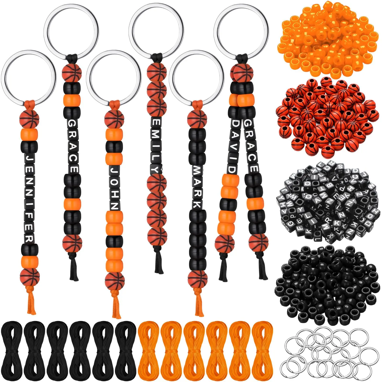 564Pcs Oversized Cute Basketball Keychain DIY Making Kit - 12 Complete Personalized Sport Letter Bead Sets - Vintage Craft Supplies for Birthday Party Favors, Team Gifts