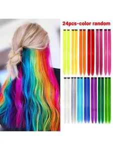 24-Piece Vibrant Clip-In Hair Extensions Setm, 24 Inch Length Rainbow Hair Pieces, Instant Length & Color,High Temperature Fiber, Colored Hair Extensions, Multi-Colors Strips for Women & Girls - Perfect for Parties, Halloween & Festivals