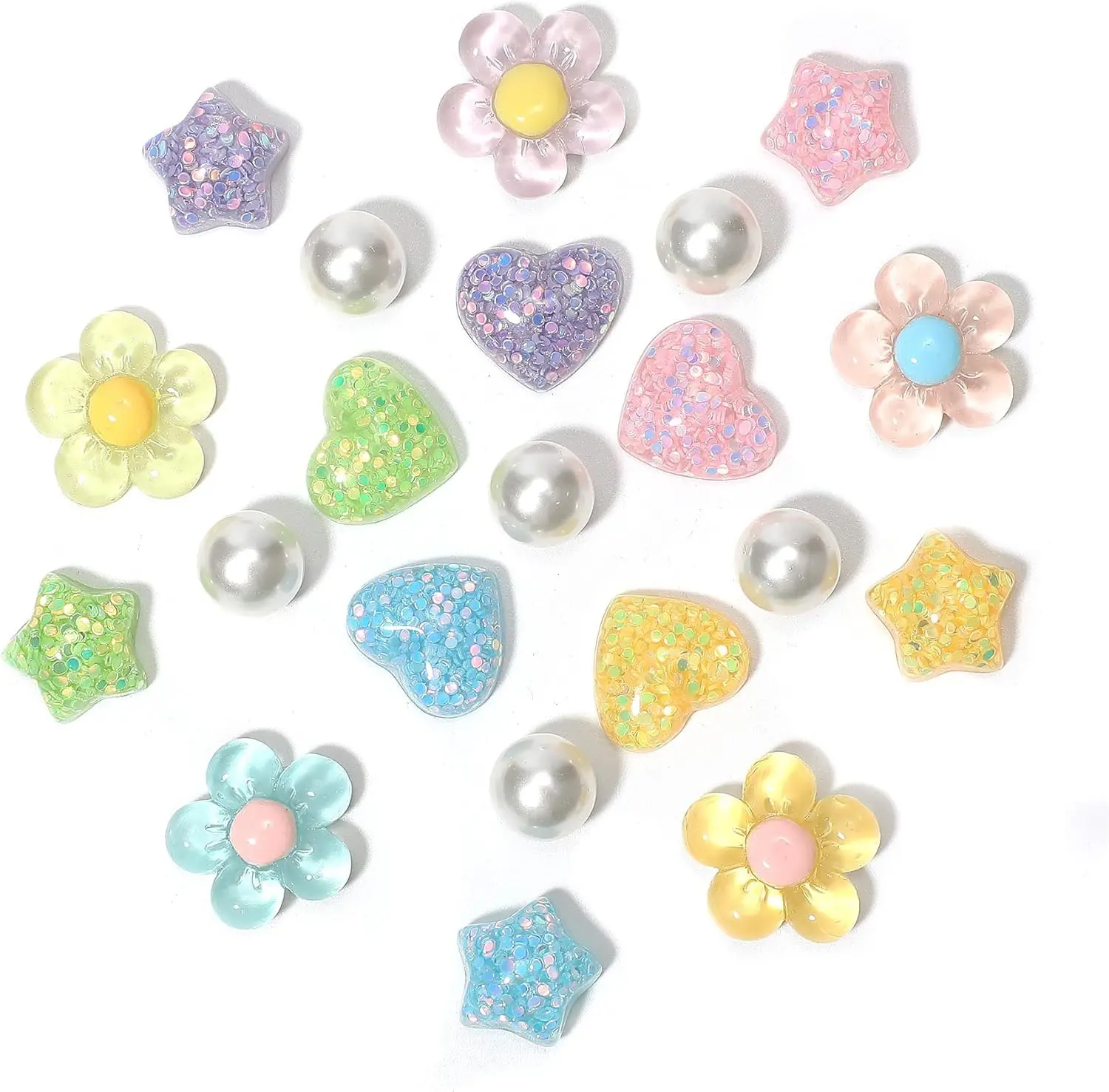21Pcs Flower Shoe Charms for Clogs & Sandals, Cute Heart Star Pearl DIY Shoe Decoration Pins & Accessories, Aesthetic Birthday Party Favors Gifts for Women Girls