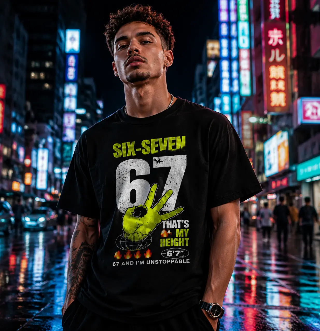 Women's Casual Short-Sleeve Checked T-Shirt - 67in Funny Meme Streetwear, Stylish Breathable Viral OK Hand Fire Unisex Gen Z Relatable Tall Energy Gift