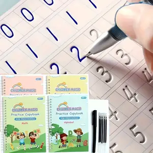 Magic Slot Practice Book: Math And Letters, Includes 4 Books, 1 Pen, 5 Replacement Ink Cartridges, And 1 Pen Holder, Reusable Early Childhood Education Family Education Materials