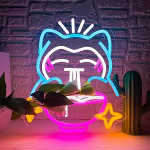 Snorlax Neon Sign Blue Cute Bear Noodles Led Neon Light For Room Wall Decor, Dimmable Ramen Neon Light Sign For Resturant Home Bar Kitchen Dinning Gamer Room Cafe Japanese Noodle Shop Decor, Led Ambient Lighting Decorative Neon Light, Neon Lamps