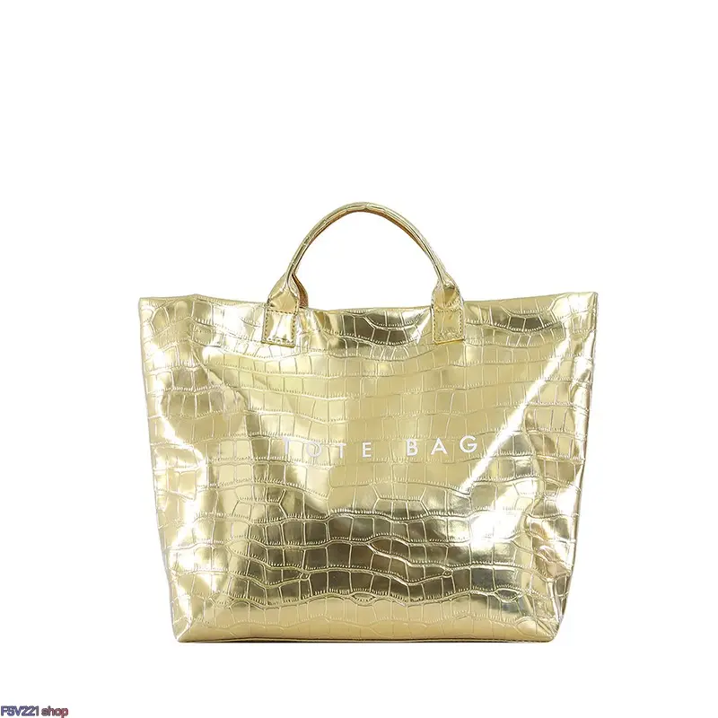 Crocodile Embossed Metallic Tote Bags, Large Size Unisex Waterproof PVC Bag with a Luxe Gloss Finish for Work & Travel, Large Space, Commuter Work Bag, Durable Waterproof Bag campingessentials
