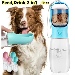 10/19 oz Pet Water Bottle for Dogs, Portable Pet Water Bottle with Food Container, Outdoor Portable Drinking Fountain for Cats, Rabbits, Puppies and Other Pets for Walking, Hiking, Traveling (Pink, Blue Available) outdoorfun