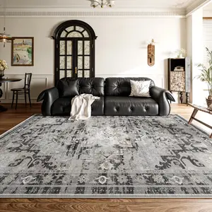 RUGIXE Machine Washable Gray Black Vintage Persian Area Rug 5x7 8x10 ft, Distressed Oriental Soft Velvet Low Pile Rug with TPR Non Slip Backing, Comfortable Durable Wear Resistant Farmhouse Carpet for Living Room Bedroom Office Entryway