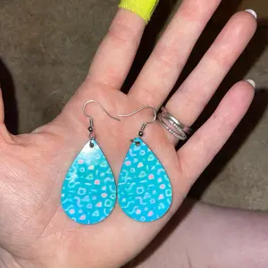 Teal 90s Style Teardrop Earrings with Patterned Design and Unique Shape