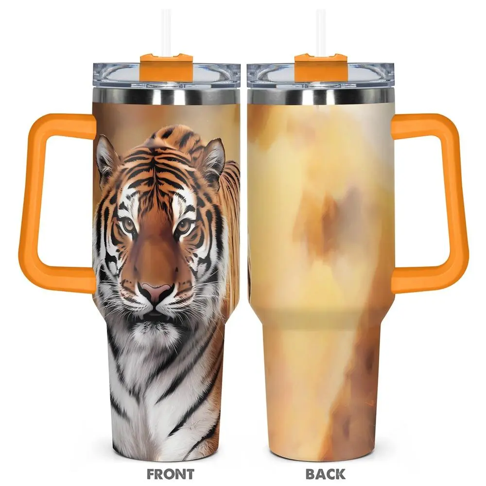 40oz Tumbler with Lid, 1 Count Tiger Pattern Insulated Tumbler, Durable Drinking Cup for Home Office Outdoor Camping, Drinkware