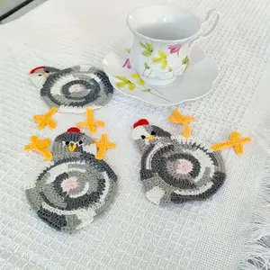 Handmade chicken coasters 3-piece insulated coffee & teacup mats with cute chicken patterns and durable fabrics are very suitable for home decoration