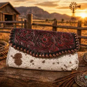 Brown Tooled Cowhide Wallet