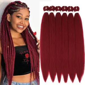 34inch Burgundy Braiding Hair Pre Stretched 6 Packs Long Pre-Stretched Braiding Hair Burgundy,Hot Water Setting,Soft Yaki Texture Synthetic Hair Extensions For Braiding(#900,6Packs,34inch)