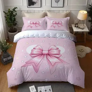 3-piece duvet cover set (1 duvet cover+2 pillowcases, excluding duvet core), Decorative Duvet Cover decorated with bow and rose flowers, romantic star pattern, soft and comfortable, suitable for bedrooms and dormitories, a choice for family gifts.