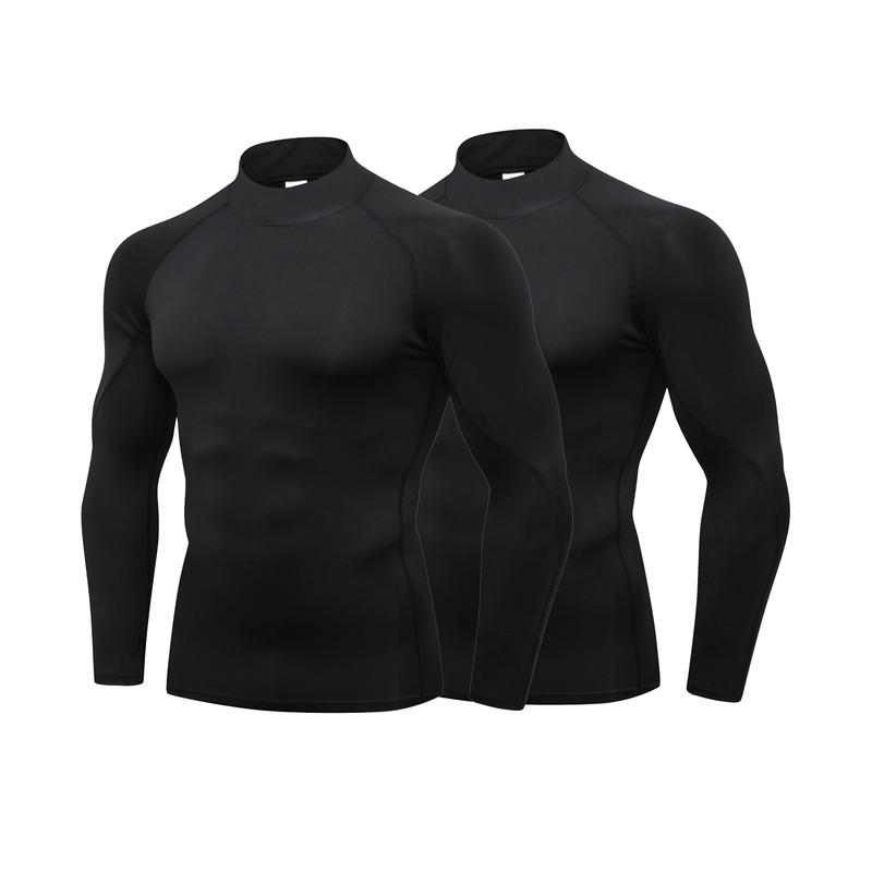 2 Pack Turtleneck Compression Shirts Men Long Sleeve Workout Undershirts for Men Tights Basketball Running Athletic Base Layer Tops workout tops Gym Tee High Performance Activewear