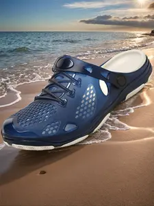 Summer Breathable Open-Toe Sandals for Men, Outdoor Beach Shoes, Anti-Slip Cool Slippers, Casual Medium Width, Plain Pattern